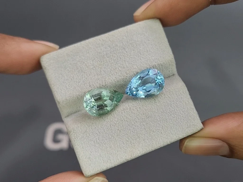 Paar kontrastierende birnenförmig geschliffene aquamarine 7,83 karat, Mosambik Image №4