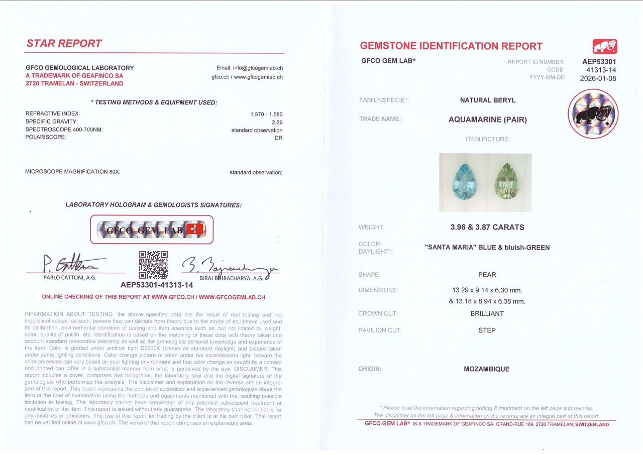 Paar kontrastierende birnenförmig geschliffene aquamarine 7,83 karat, Mosambik Image №5