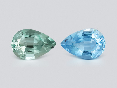 Paar kontrastierende birnenförmig geschliffene aquamarine 7,83 karat, Mosambik photo