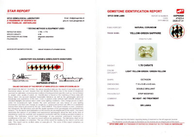 Certificate Unbehandelter gelber saphir im radiant-schliff 1,78 karat, Sri Lanka