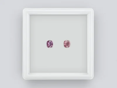 Pair of unheated orange and violet cushion cut sapphires 1.17 ct, Madagascar photo