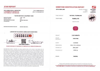 Certificate Rubellite rose vif taille coussin 2,32 carats, Nigeria