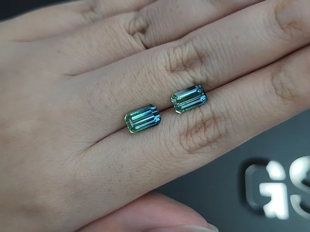 Paar zweifarbige turmaline im achteckschliff 3,64 carats,  Afghanistan Image №2