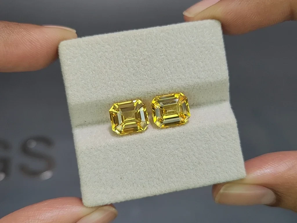 Pair of sapphires Golden Yellow octagon cut 8.14 carats, Sri Lanka Image №4