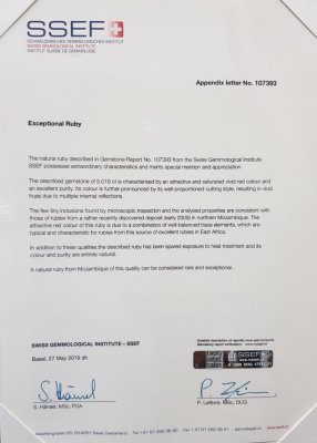 Certificate Unique pair of 10.04 ct Vivid Red rubies - Pigeon's blood, Mozambique, GRS /SSEF