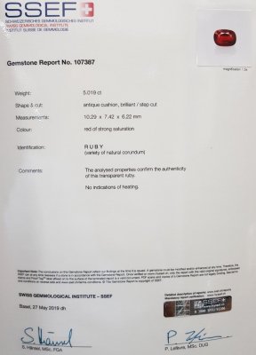 Certificate Unique pair of 10.04 ct Vivid Red rubies - Pigeon's blood, Mozambique, GRS /SSEF