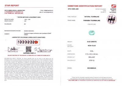 Certificate Vibrant blue paraiba 0.42 ct oval cut