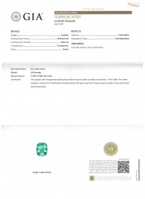 Certificate Cushion cut Paraiba tourmaline 4.23 ct