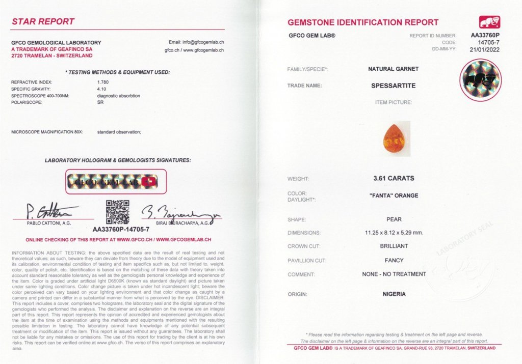 Pear cut Fanta Spessartine 3.61 ct, Nigeria, GFCO Image №5