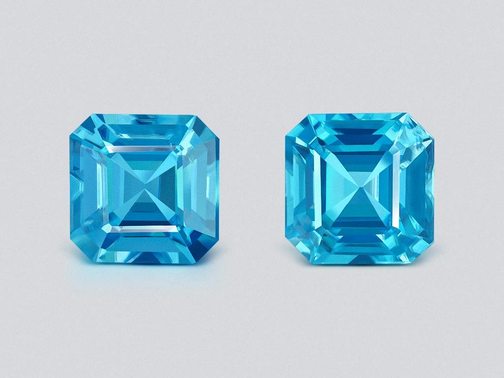 Paire de zircons bleus taille asscher 5,49 ct, Cambodge Image №1