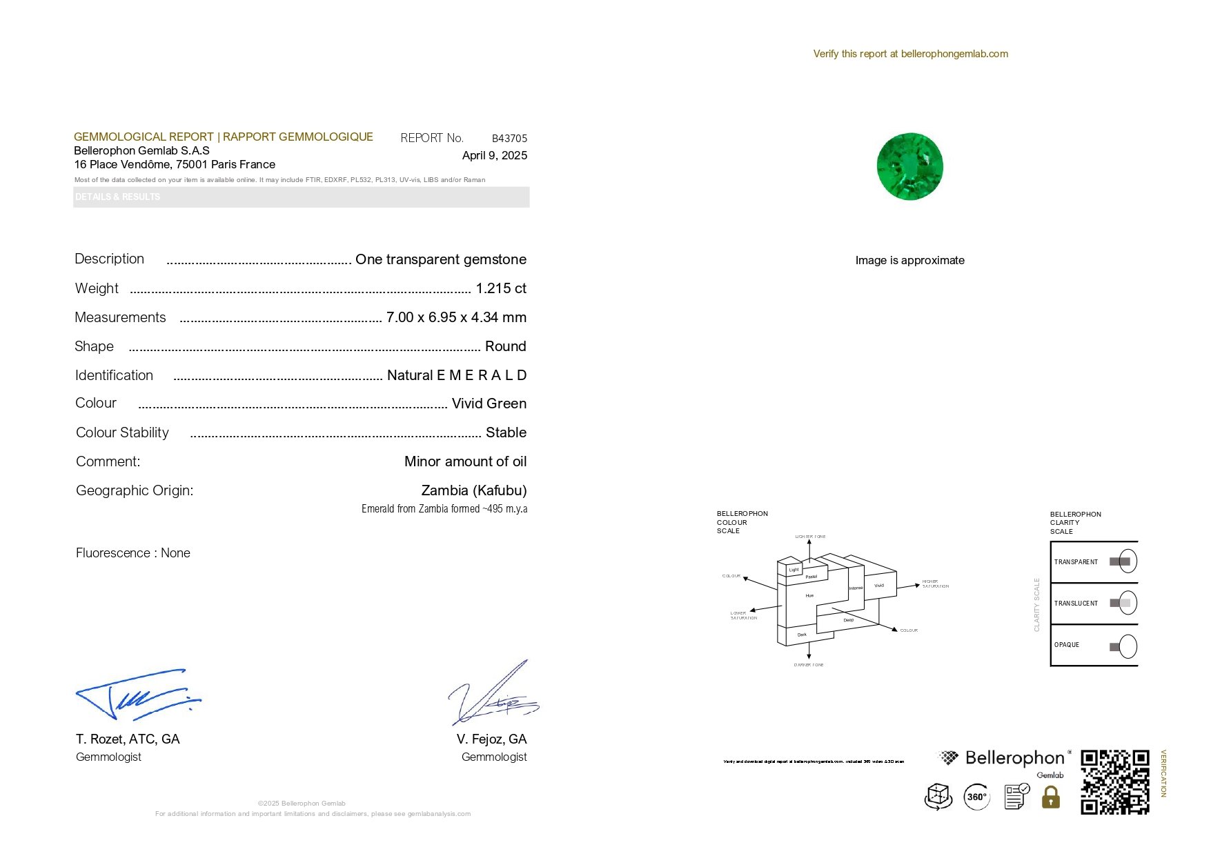 Paire émeraudes rondes vert vif 2,34 carats, Zambie  Image №6