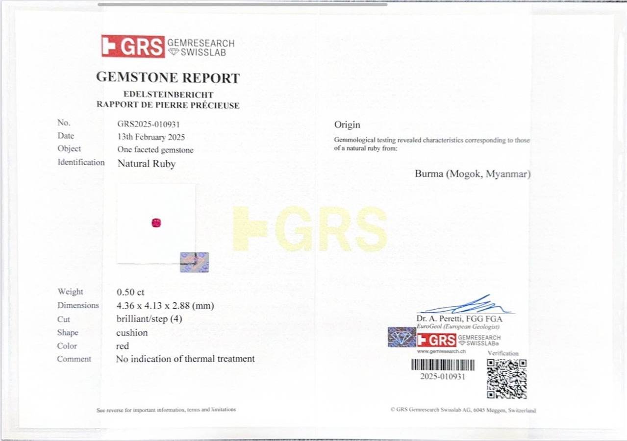 Unerhitzter roter rubin im kissenschliff 0,50 carats, Burma (Mogok) Image №5