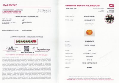 Certificate Spessartine Fanta color oval cut 2.14 ct, Nigeria, GFCO