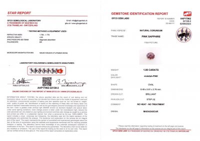 Certificate Unheated oval cut pink sapphire 1.00 ct, Madagascar