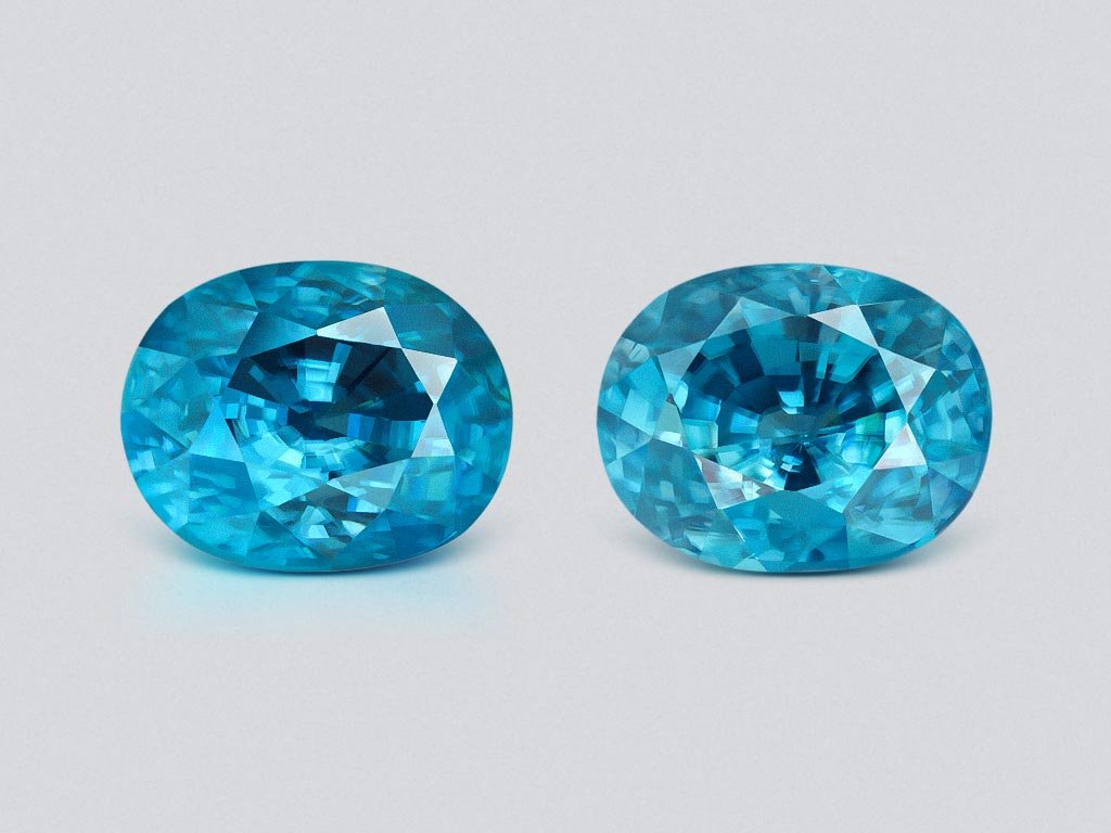 Paire de zircons bleus taille ovale de 5,93 ct, Cambodge Image №1
