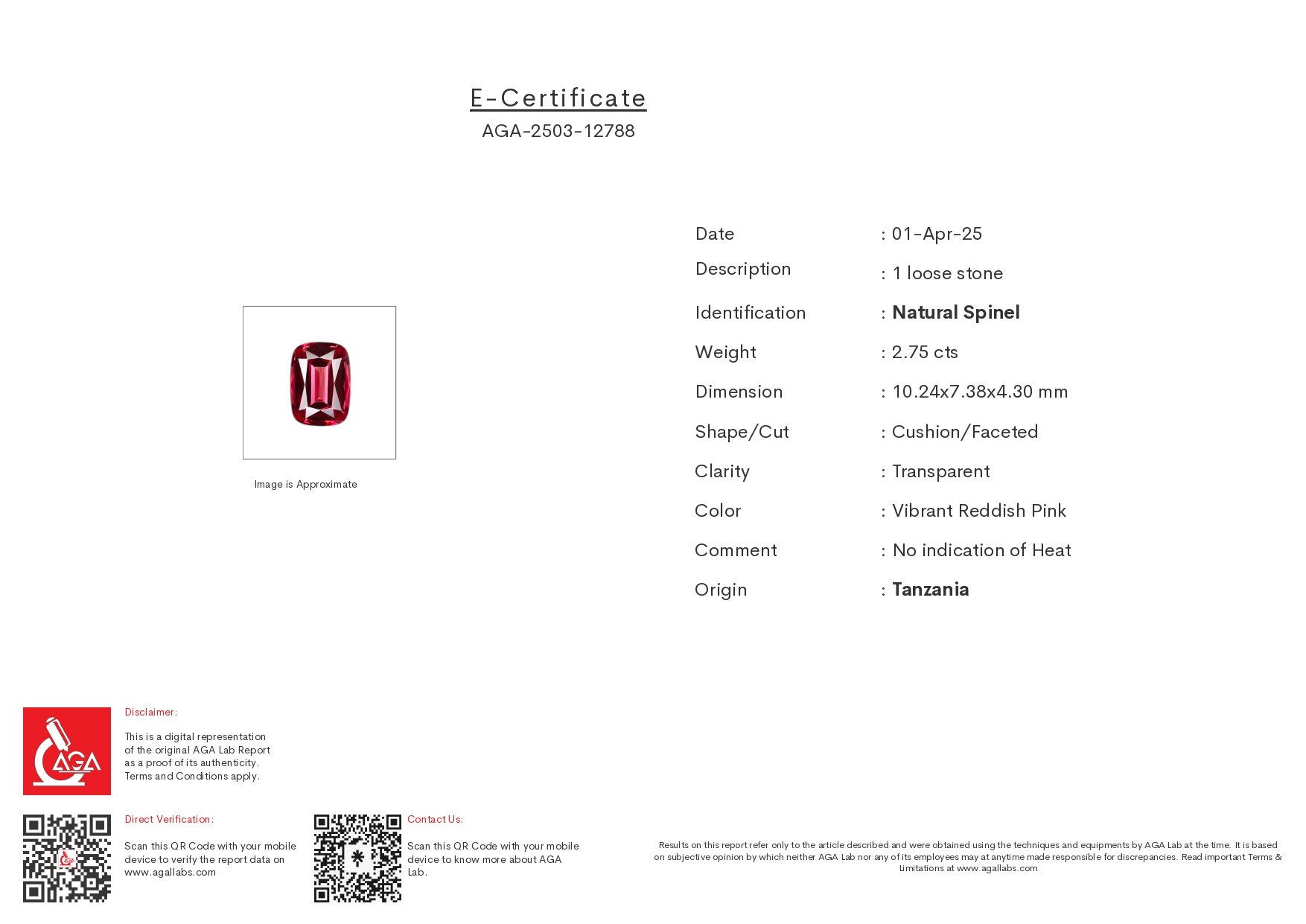 Leuchtend rosaroter Mahenge-spinell im kissenschliff 2,75 carats, Tansania   Image №6