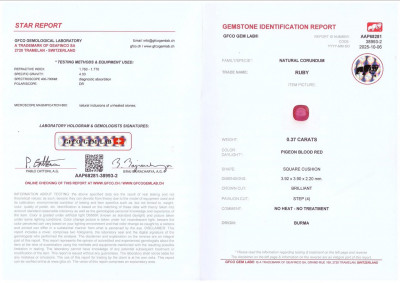 Certificate Unbeheizter rubin im kissenschliff im Taubenblut Stil 0,37 karats, Burma 