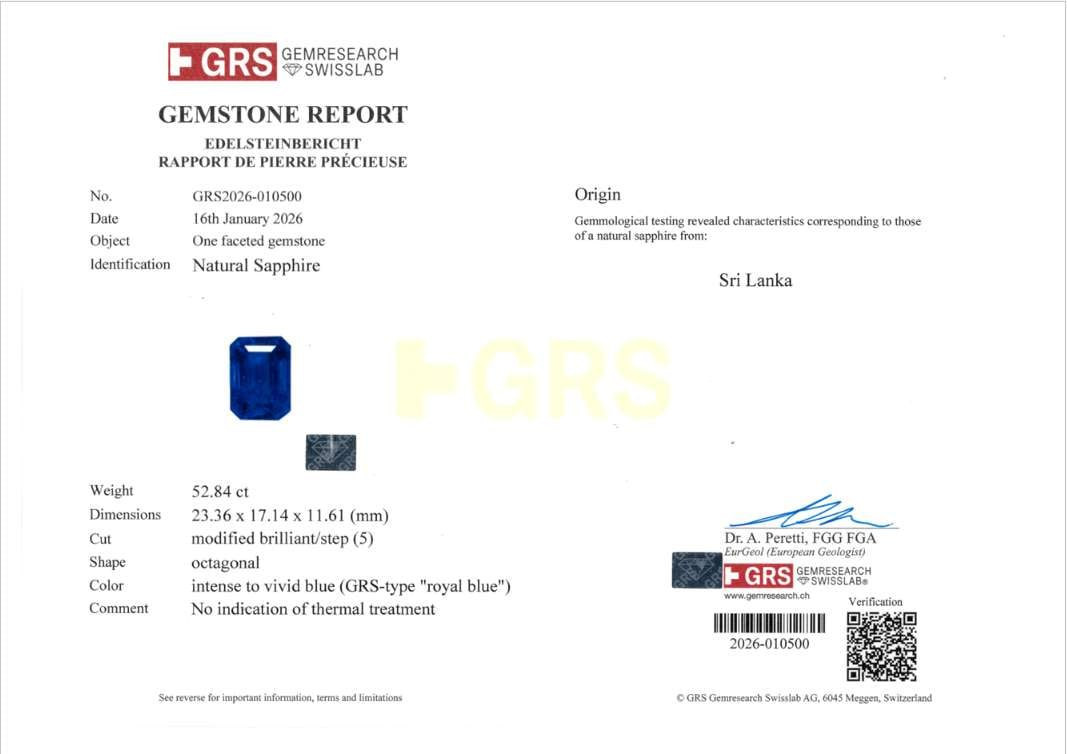Unbehandelter, achteckig  königsblauer saphir von 52,84 karat, Sri Lanka Image №4