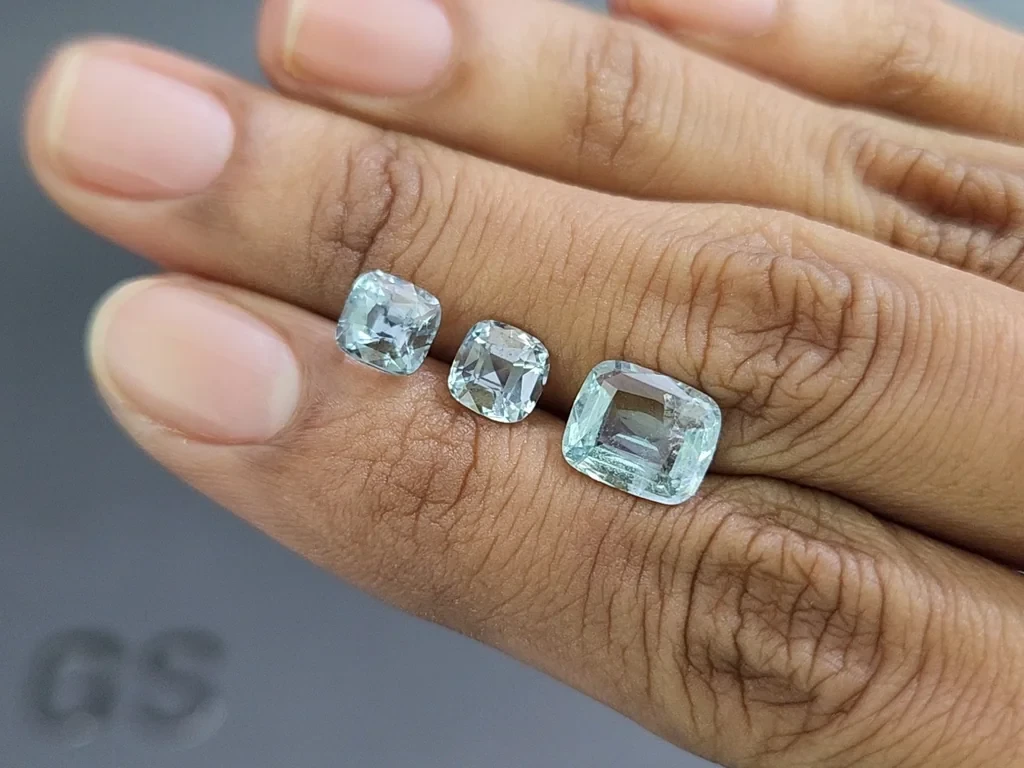 Set aus aquamarinen kissenförmig geschliffenen 4,16 karat, Madagaskar Image №2