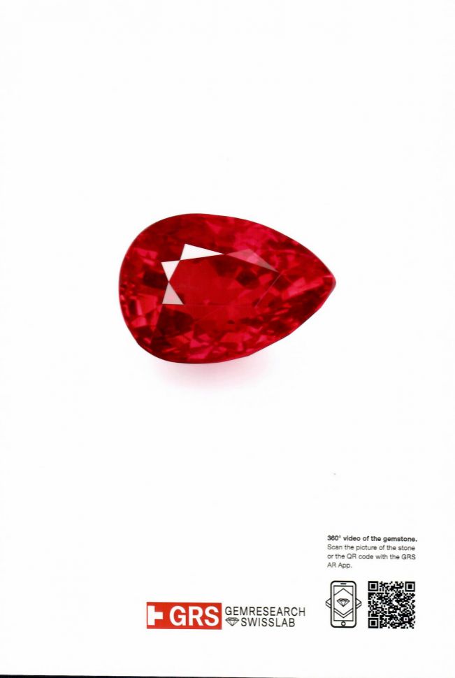Certificate Investment unheated ruby 7.04 ct Vibrant Red - Pigeon's blood, Mozambique, GRS Platinum