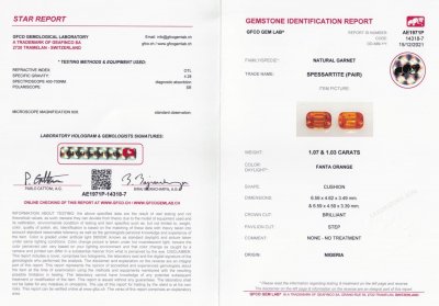 Certificate Pair of Cushion cut Fanta Spessartines 2.10 ct, Nigeria