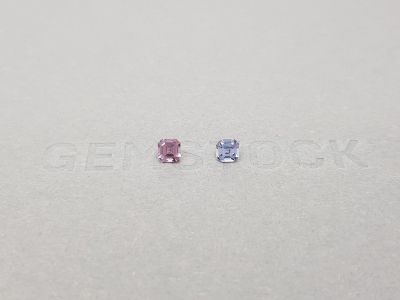 Contrasting pair of purple and lavender Asscher cut spinels 0.46 ct photo
