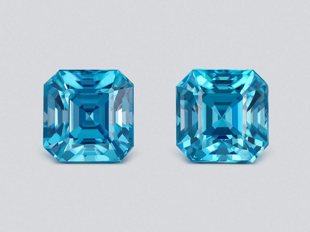 Par de circonitas azules talla asscher de 6,51 ct, Camboya Image №1