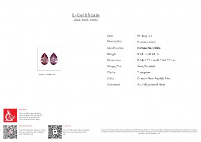 Certificate Par contrastante de zafiros rosas y morados de talla pera sin calentar de 1,87 ct, Madagascar