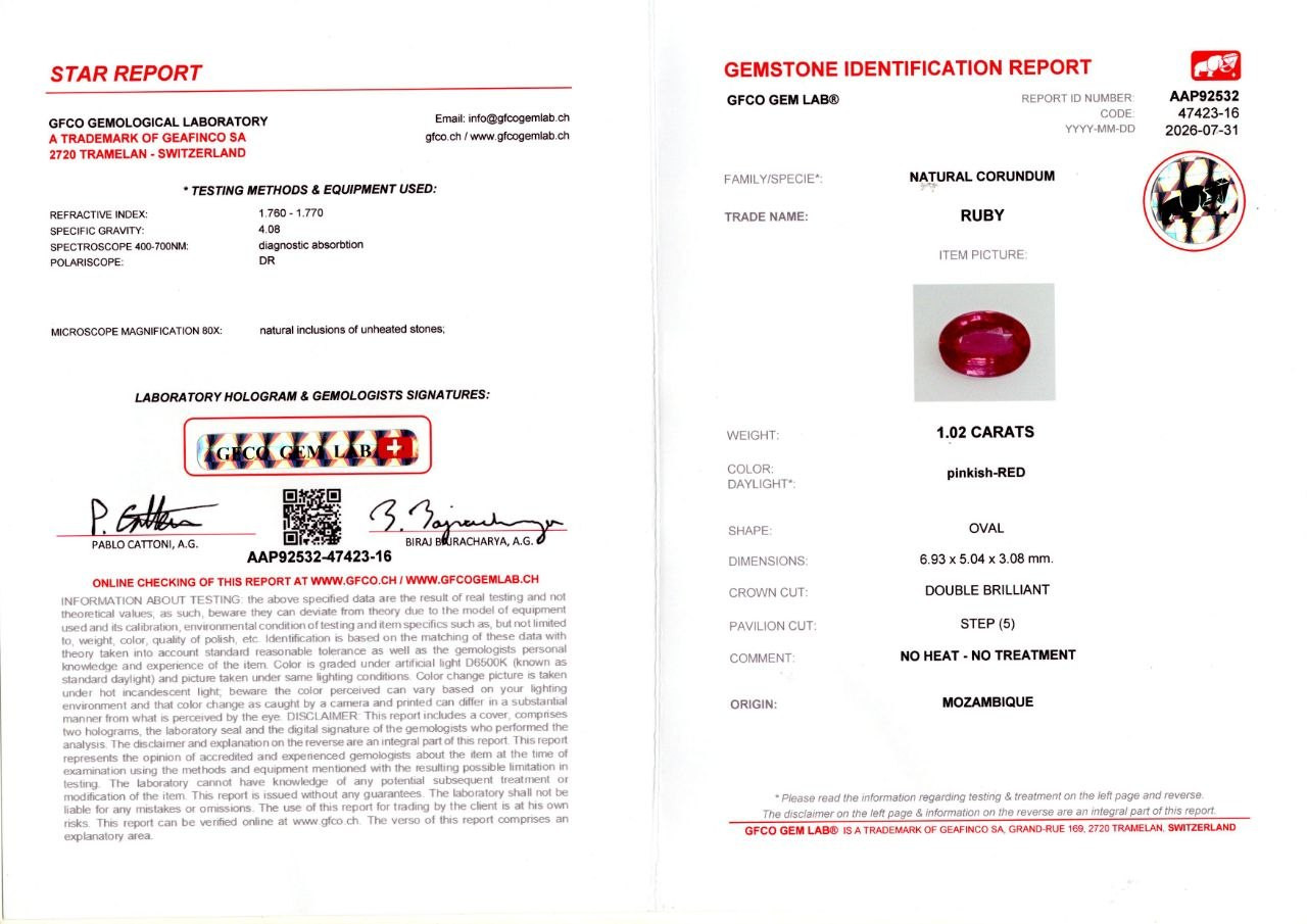 Unheated ruby oval cut 1,02 carats, Mozambique Image №5