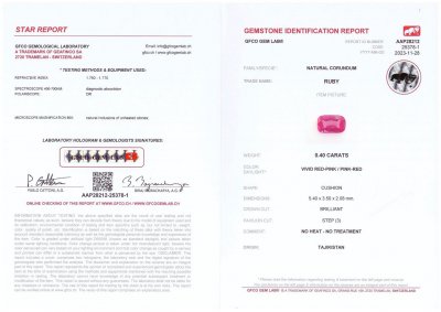 Certificate Rubin im Kissenschliff aus Tadschikistan 0,40 Karat