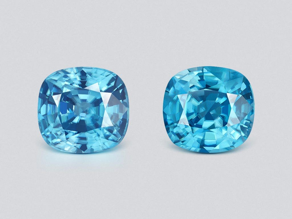 Par de circonitas azules talla cojín de 6,73 ct, Camboya Image №1