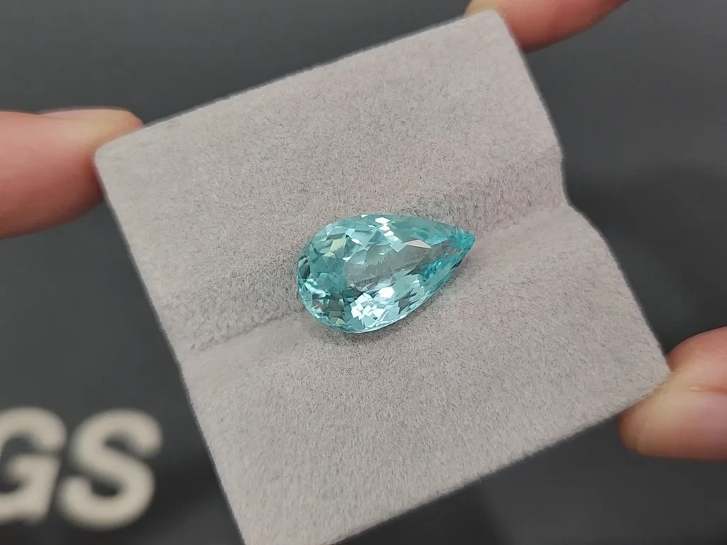 Neongrünlich blauer, birnenförmig geschliffener Paraiba-turmalin 7,60 karat, Mosambik Image №4