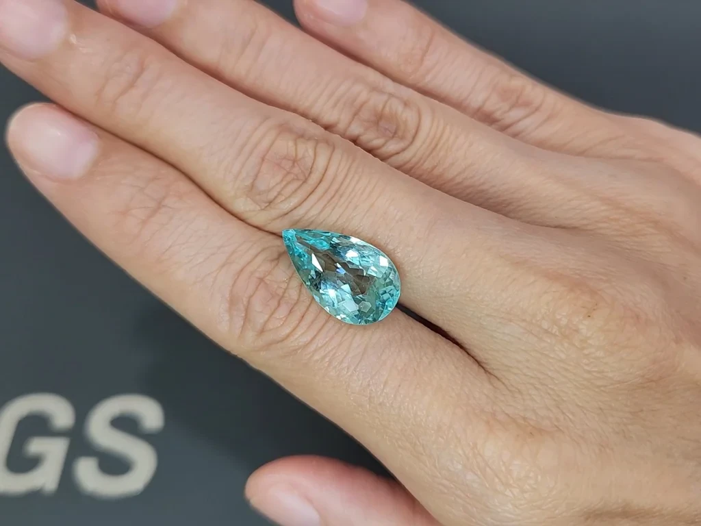 Neongrünlich blauer, birnenförmig geschliffener Paraiba-turmalin 7,60 karat, Mosambik Image №2