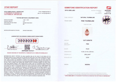 Certificate Kontrastierendes paar aquamarin und turmalin im birnenschliff 5,93 karat, Mosambik, Nigeria