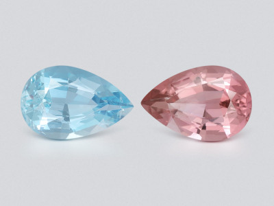 Kontrastierendes paar aquamarin und turmalin im birnenschliff 5,93 karat, Mosambik, Nigeria photo