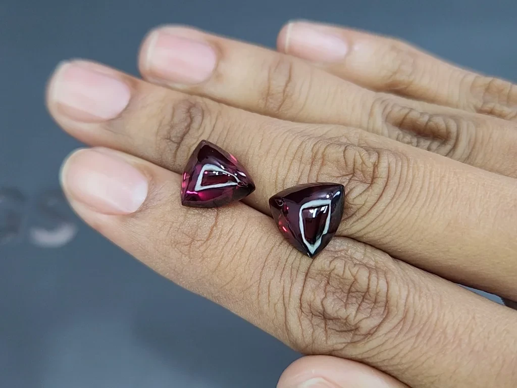 Pair of rhodolite garnets trillion cut 12.70 carats, Madagascar Image №2