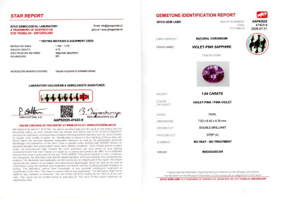 Certificate Unbehandelter violett-rosa saphir im ovalschliff 1,64 karat, Madagaskar