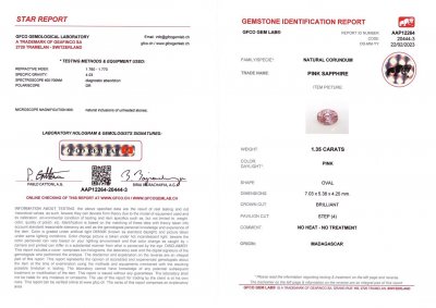 Certificate Unheated pink sapphire from Madagascar in oval cut 1.35 ct
