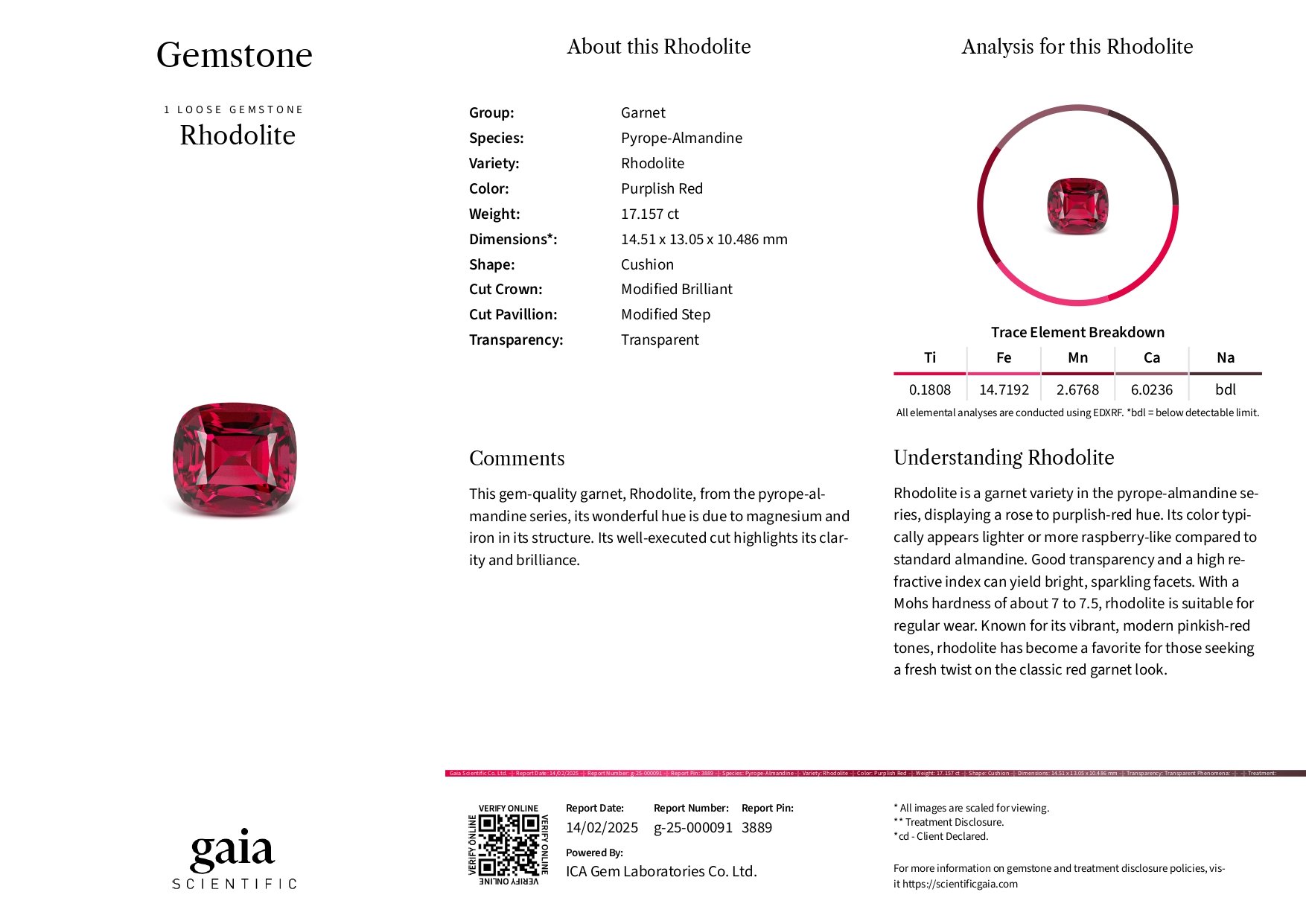 Grenat rhodolite taille coussin 17,16 carats, Tanzanie Image №5