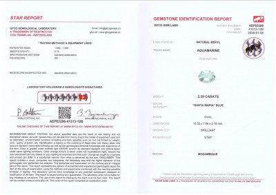 Certificate Kontrastierendes paar oval geschliffener aquamarine und turmaline 5,47 karat, Mosambik, Nigeria