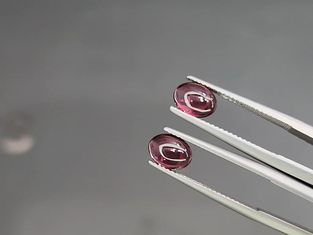 Pair of rhodolite garnets cabochon cut 3.18 carats, Madagascar Image №3
