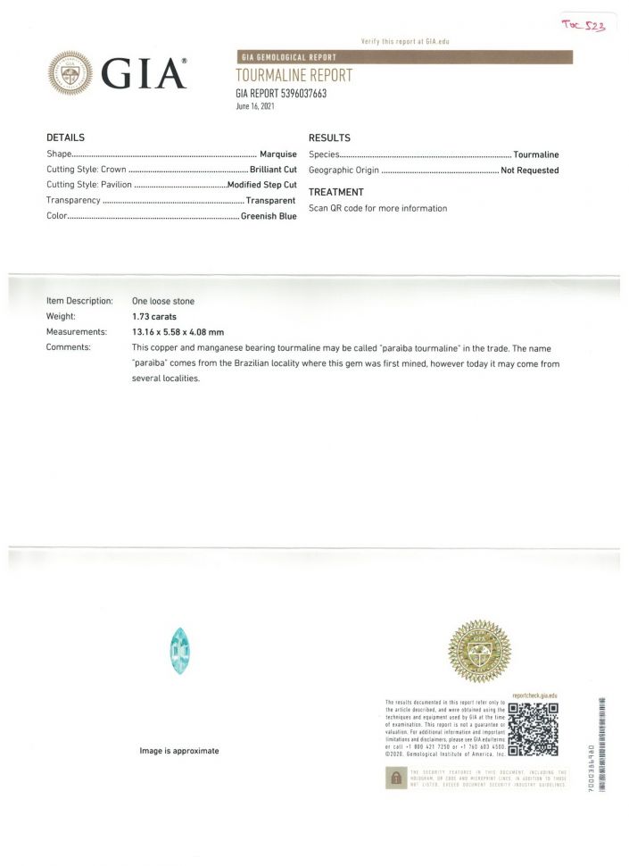 Certificate Paraiba tourmaline in a rare cut marquise 1.73 ct, Mozambique, GIA