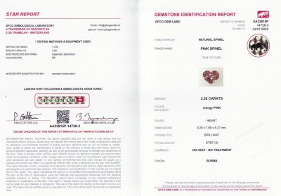 Certificate Pink spinel with orange tone in heart shape 2.36 ct, Burma