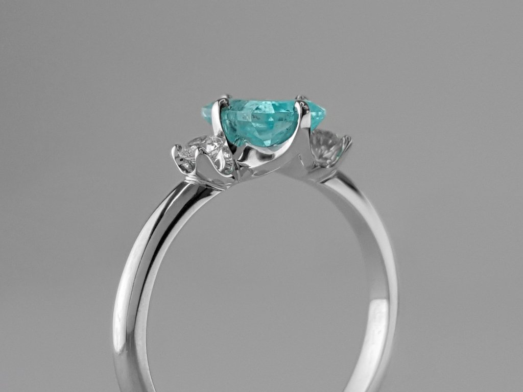 Ring with Paraiba tourmaline 1.00 ct  and diamonds in 18K white gold Image №4