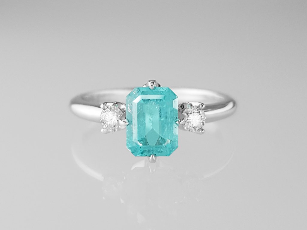 Ring with Paraiba tourmaline 1.00 ct  and diamonds in 18K white gold Image №1