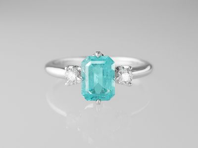 Ring with Paraiba tourmaline 1.00 ct  and diamonds in 18K white gold photo