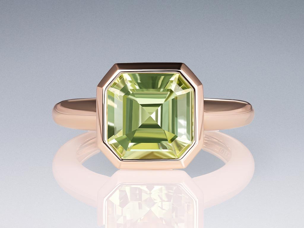 Ring with mint tourmaline 5.13 ct in 18K champagne color gold  Image №1