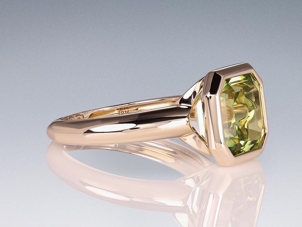 Ring with mint tourmaline 5.13 ct in 18K champagne color gold  Image №2
