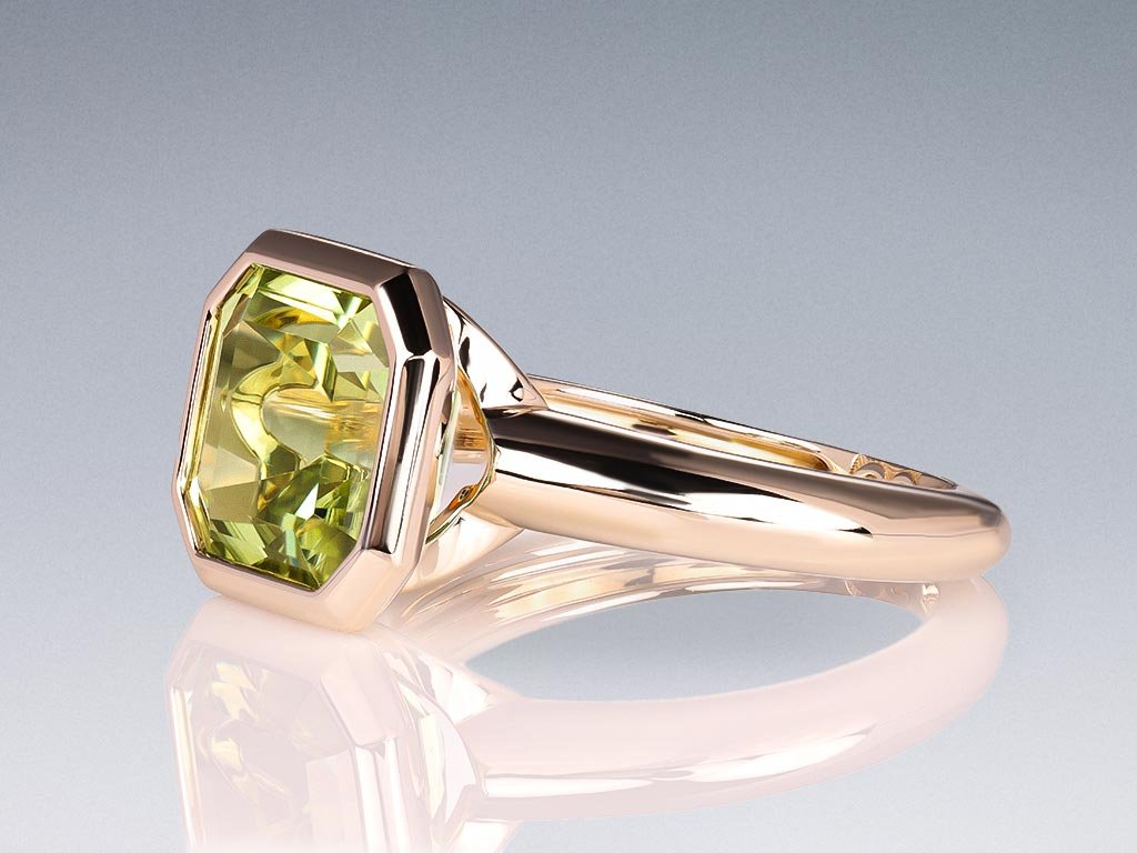 Ring with mint tourmaline 5.13 ct in 18K champagne color gold  Image №3
