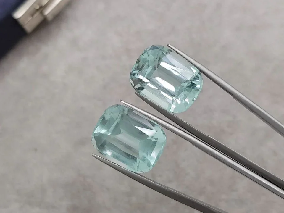 Paar große Aquamarine im Kissenschliff, 34,45 Karat, Mosambik Image №3